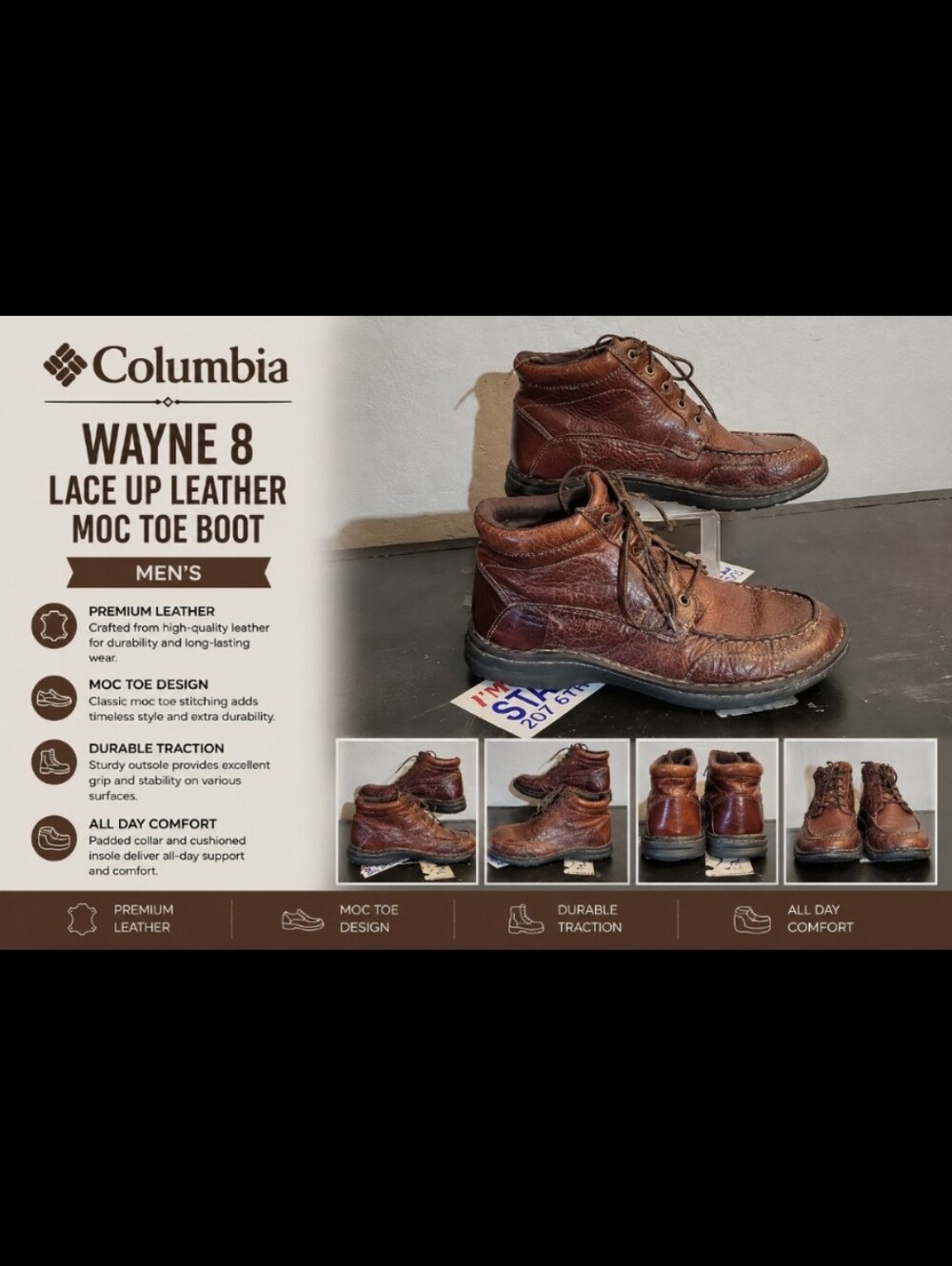 COLUMBIA Wayne 8 Lace up Leather Moc Toe Boot